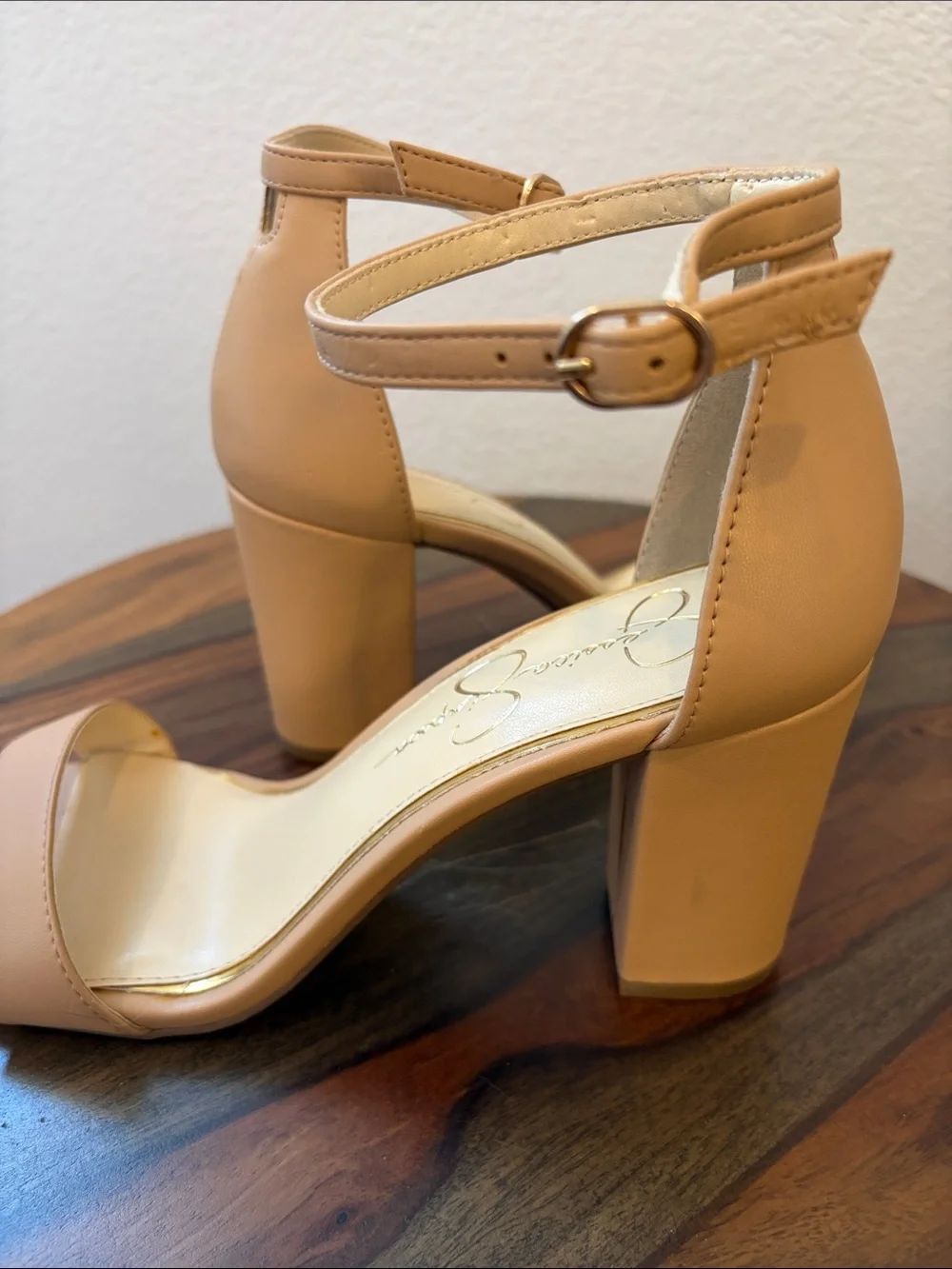 Jessica Simpson Beige Ankle-Strap Block Heel Sandals